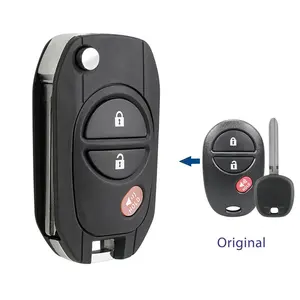 2x Upgrate Flip Remote Key Fob Shell Case for Toyota Tacoma Tundra Sequoia Sienna Highlander GQ43VT20T3 Button Replacement