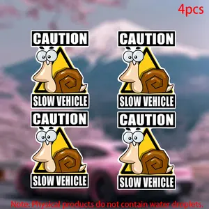 4pcs Slow Vehicle Stickers, Durable Vinyl Adhesive for Car Doors Windows Laptops Furniture Bumpers, Safety Warning Decals