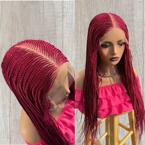 wig Braided Conrow Wig with 7*7 Lace Closure, Color #Burgundy, 22 Inches Long