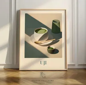Matcha Tea Art Print, Japanese Kitchen Wall Art, Uji Tea Poster, Japandi Aesthetic Decor, Framed or Unframed
