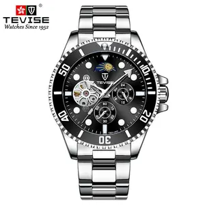 TEVISE Men's Business Gentleman Mechanical Watch Luminous Tourbillon Stainless Steel Strap Luxury Gift