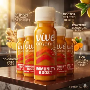 Vive Organic Immunity Boost Original (2 oz) Immunity Wellness Shot with Cold-Pressed Ginger, Turmeric, Echinacea & Black Pepper - USDA Organic & No Added Sugars or Artificial Ingredients, Yellow
