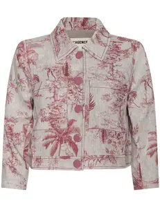 L'AGENCE Eden Cropped Linen Jacket in Tan Multi Textured Jungle Toile