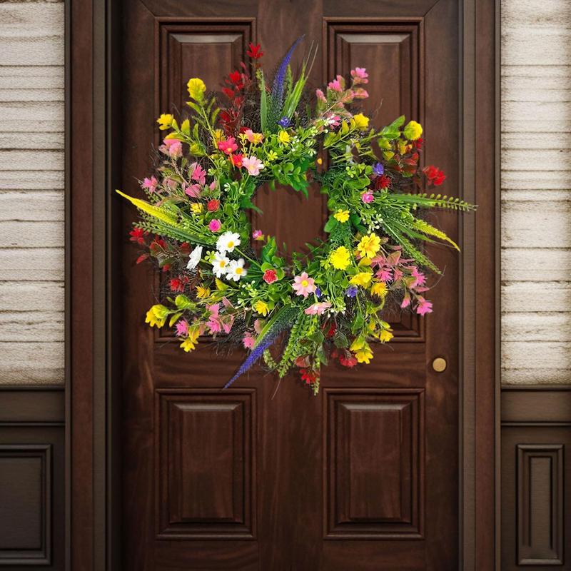 ZMOCEN-24" Wildflower Wreath - Colorful Artificial Flower Door Decor | Rustic Spring Outdoor/Indoor Wall Hanging