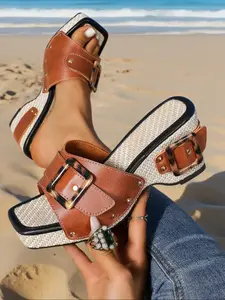 Women's Fashionable Adjustable Strap Platform Sandals, Casual Comfortable Sandals for Beach & Camping, Perfect for Summer Vacation & Outdoor Activities, Footwear, Adjustable Slide Sandals