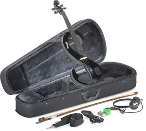 Stagg 14560 4-4 Scale Set with S-shaped Electric Violin, Soft Case & Headphone - Black