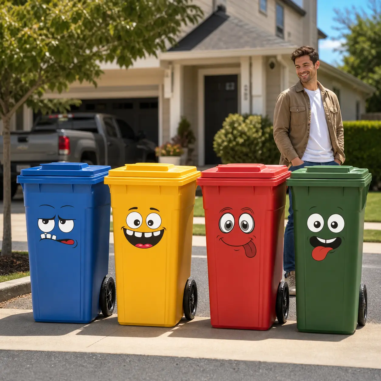 4PCS Funny Cartoon Face Stickers, Self-Adhesive One-Time Use, Decoration for Bathroom Trash Can Refrigerator Decor, Home Decor, Interior Stickers, Wall Art Stickers, Decorative Sticker, Self Adhesive Decal, Refrigerator Decals