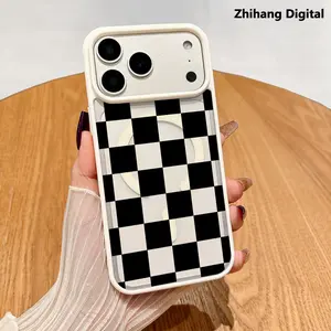 Black checkered Pattern Magnetic MagSafe Phone Case for iPhone 17 Pro Max Air 16 Plus 15 Pro 14 13 12 11 Shockproof Slim Protective Cover Casing