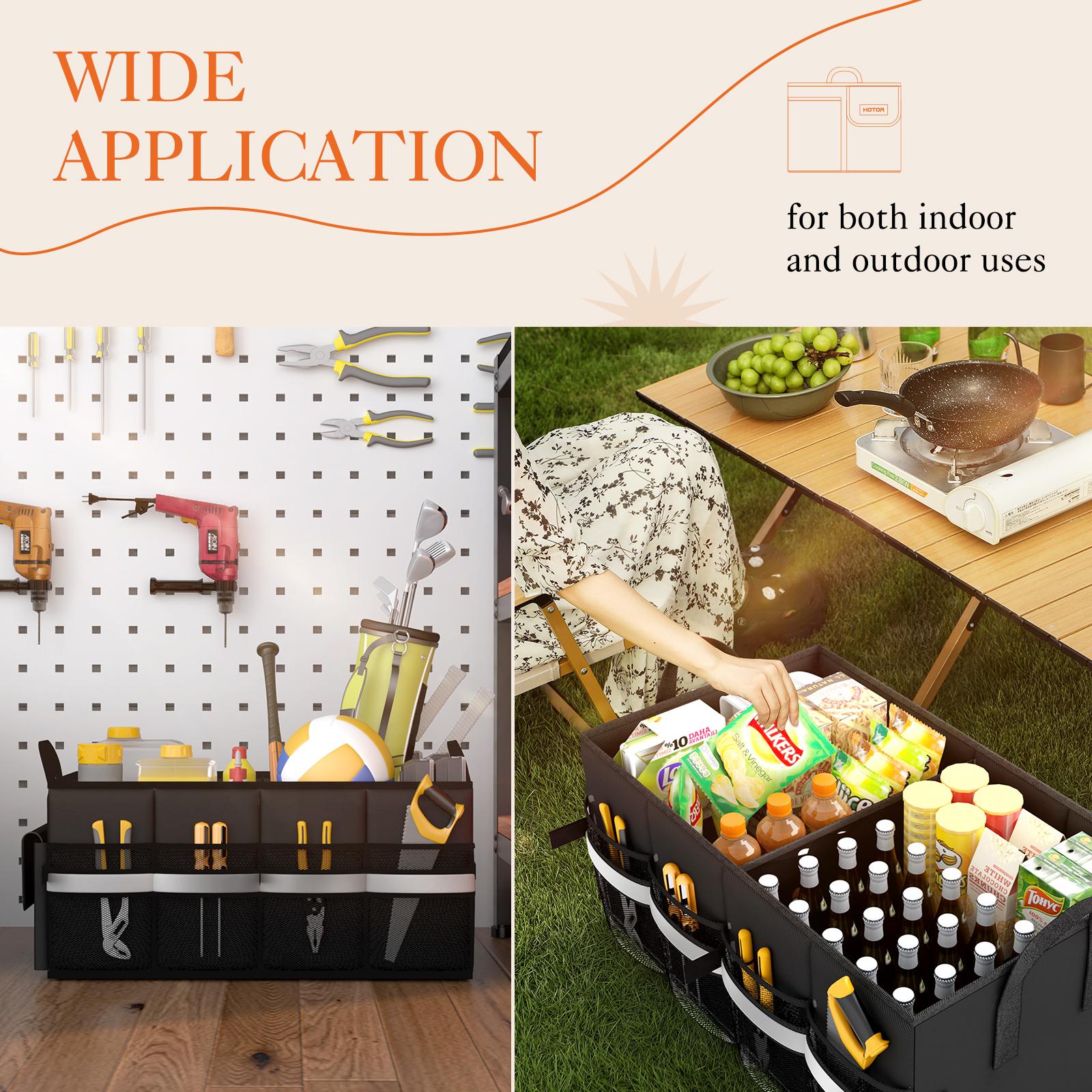 Foldable Car Trunk Organizer, Black and Gray Storage Box with 2 Compartments, Single Side Pocket and Reflective Strip, Durable Car Storage Organizer for Groceries, Emergency Kit, Tools and Accessories, Fits SUV, Sedan and Truck Foldable Car Trunk Organizer, Black and Gray Storage Box with 2 Compartments, Single Side Pocket and Reflective Strip, Durable Car Storage Organizer for Groceries, Emergency Kit, Tools and Accessories, Fits SUV, Sedan and Truck