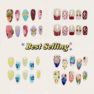 Moonovate - BEST-SELLING Collection 10pcs Handmade Press On Nails Almond Nails REUSABLE 3D Gel Fake Nails Acrylic Press On Nails
