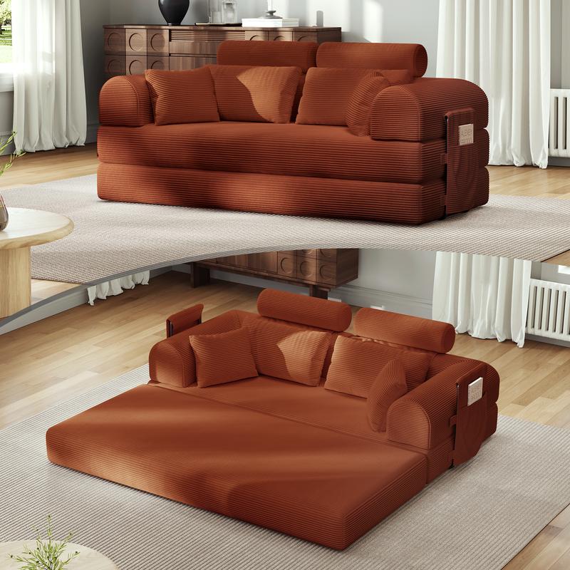 5-in-1 Reinforced Folding Sofa Bed | 79" Steel Support Frame with High-Resilience Memory Foam | Sturdy & No Tools Needed for Family Living Room