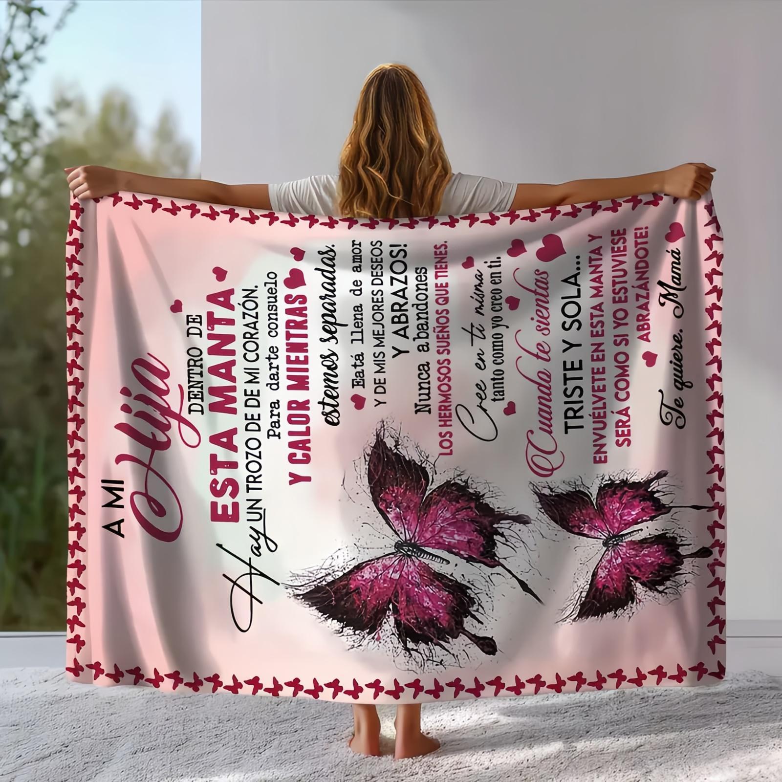 Daughter Blanket from Mama&Papa, Valentine's Day gift for daughter, Daughters Gifts, Gift for Daughters Birthday, Graduation, Christmas, Pink Butterfly Throw Blanket,Daughter's birthday party decorations,Room decoration,Girls' Day