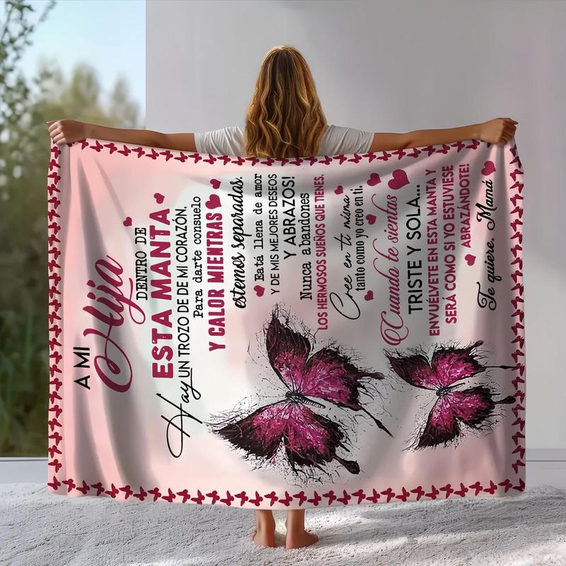 Daughter Blanket from Mama&Papa, Valentine's Day gift for daughter, Daughters Gifts, Gift for Daughters Birthday, Graduation, Christmas, Pink Butterfly Throw Blanket,Daughter's birthday party decorations,Room decoration,Girls' Day