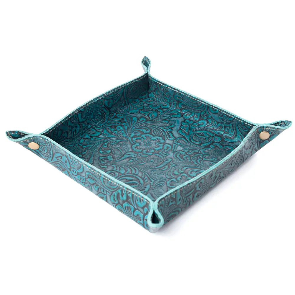 Myra Copperwind 100% Real Embossed Leather Tray - Lightweight Bedroom Organizer with Textured Clay Horizon Finish for Home Storage
