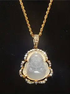 1Pc New Luxury Micro-pave Synthetic Zirconia Buddha Pendant Necklace Cuban Link Chain Jewelry Buddha Necklace Men's Gift