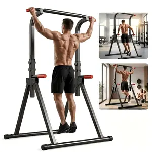 SAYGOGO Foldable Pull Up Bar Standing Power Tower - Multi-Function Dip Station, 6-Level Adjustable Height Strength Training Fitness Equipment for Home Gym, 440lbs Max Load Capacity