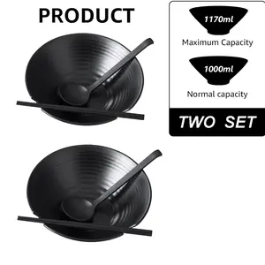 Ramen Bowls Set, 1 Bowl + 1 Pair Chopsticks + 1 Soup Spoon, Durable Anti-Fall, Multi-Functional Diningware, Kitchen Utensils