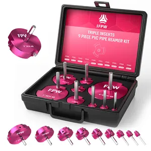 Original Design Patent Triple Inserts 9 Pcs PVC Pipe Reamer Kit, PVC Fitting Saver, Pipe Tools Contains 1/2", 3/4", 1", 1-1/4", 1-1/2", 2", 2-1/2", 3", 4" and 2 Replacement Carbide Inserts for SCH40