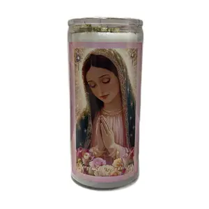 Virgin of Guadalupe  14 dat Candle ️ Crafted with love in a soft pink tone, decorated with herbs and a rose quartz crystal for added blessings. Perfect for prayers, protection, and devotion to Our Lady, while also being a stylish piece for your alt