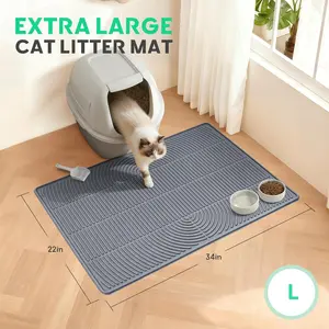CatCat Litter Mat,34" x 22" Large Silicone Pad for Floor Waterproof Litter Trapping Mat for Scatter Control Soft on Kitty Paws Non-Slip Easy to Clean