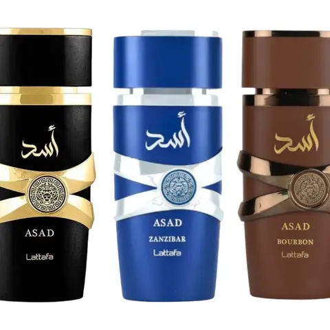(3pc Bundle Pack) Asad, Asad Bourbon + Asad Zanzibar by Lattafa EDP Spray, 3.4oz
