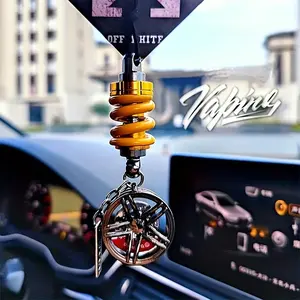 Neutral Street Style Aluminum Alloy Hubcap Keychain - Durable Shock Absorber Car Tuner Accessories, with Suspension Key, Non-Woven, Unplated Precious Metals, Fashionable Compact Design, for Car Enthusiasts