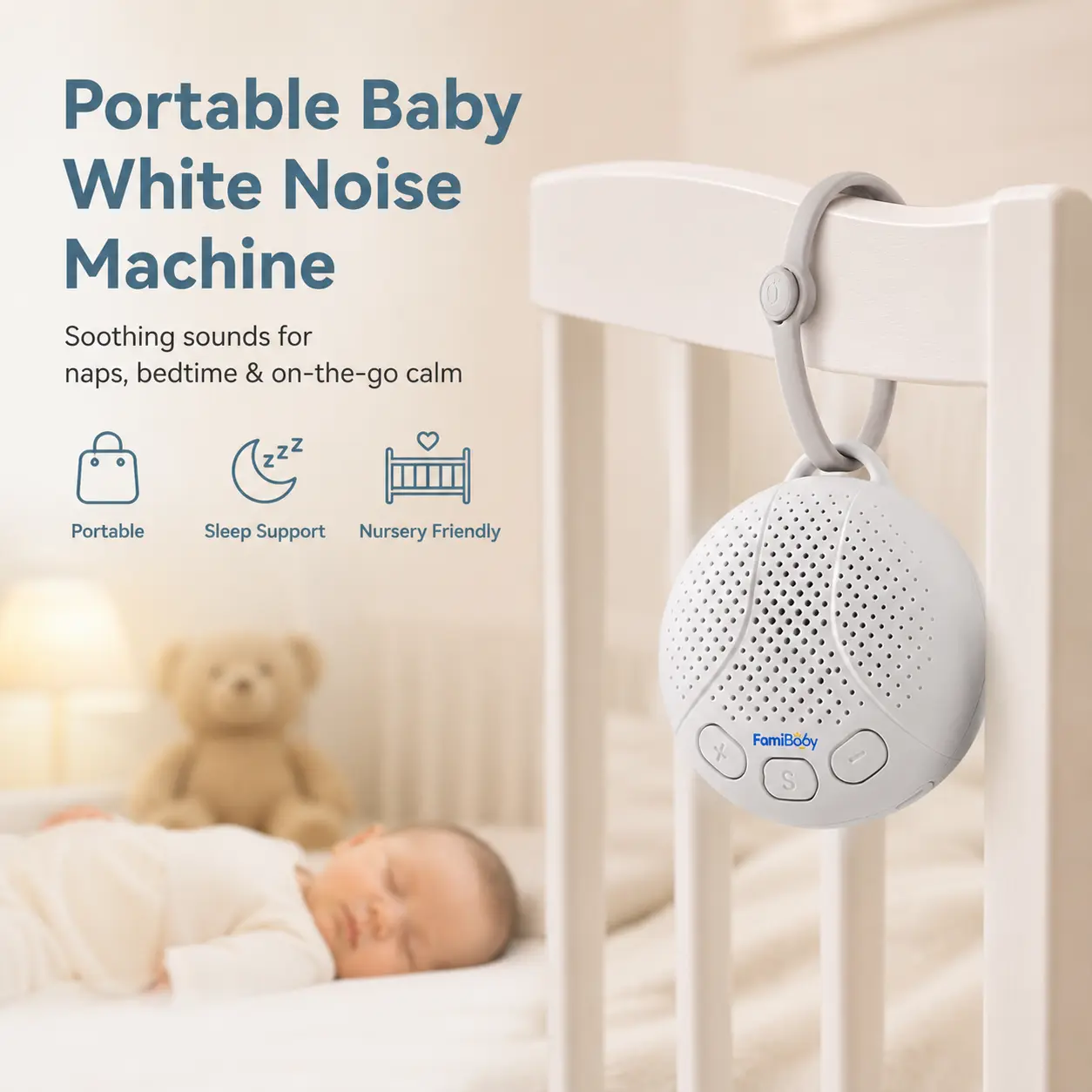 Nokiee Sound-Based Alarm Clock for Adults, Compact Portable USB Rechargeable Alarm Clock with 16 Soothing Sounds, 30/60 Min Auto-Off Timer, Type-C Charging, Silicone Loop for Bedroom Sleep & Travel Focus, Alarm Clocks