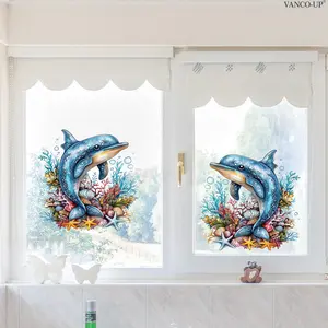 A set of two (30*30cm*2pcs) coral, shell, dolphin and starfish window stickers, electrostatic adsorption for glass windows, home decoration and beautification D21967-YC