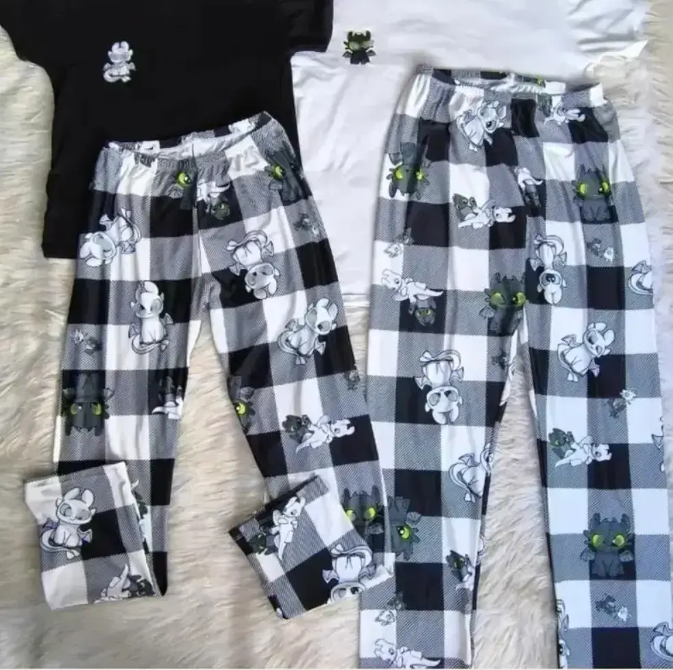 Cute Dragon Print Pajama Pants for Men & Women, Soft Plaid Lounge Bottoms, Cozy Sleepwear Homewear, Family Pajama Pants Only