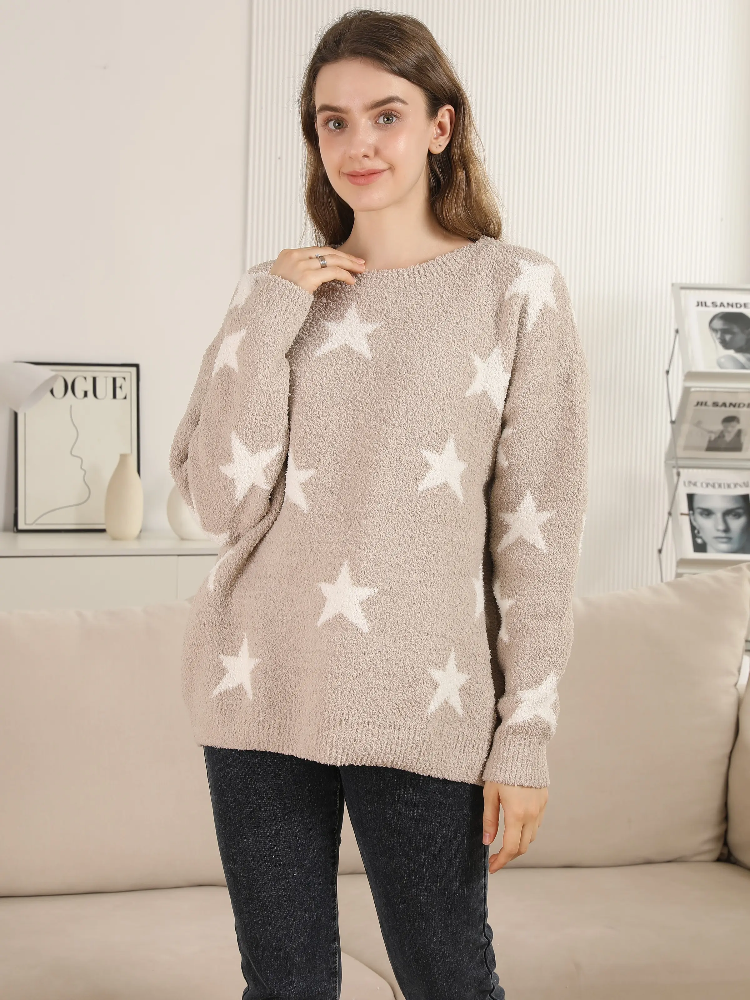 ComfyLuxe Stars Pattern Luxury Soft Sweater
