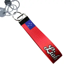 Samoan Flag Personalized Name Nylon Key Fob - Custom Wristlet Keychain