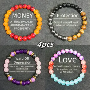 Sicbumi 4 Pcs Exquisite Bohemian Beaded Bracelet for Women - Natural Citrine, Malachite, Natural Stone Crystal Beads Bracelet, Jewelry for Banquet Party, and Gift for Her Couple Bracelet Fashion Bracelet Elegant Beaded Crystal Bracelet for Men Women