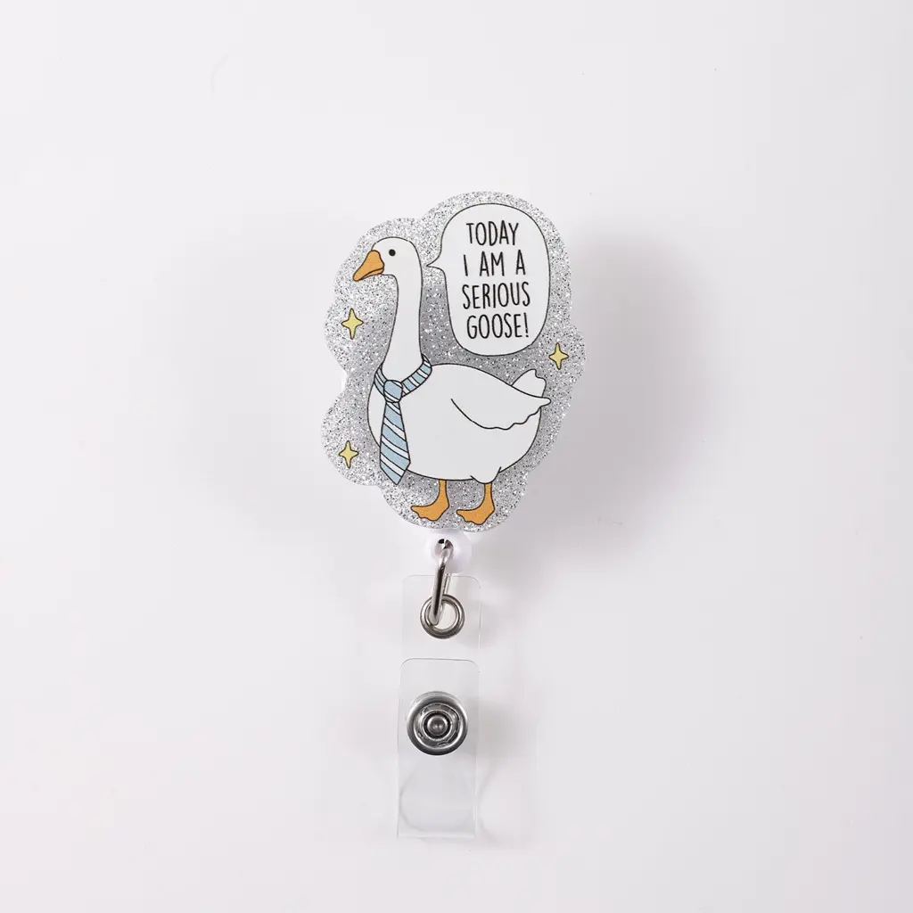 Funny Retractable Badge Reel Badge Holder with Goose Design, Today I Am a Serious Goose! Slogan, Fun Office Accessory, ID Badge Holders Retractable, Badge Reels Retractable, 1 Piece