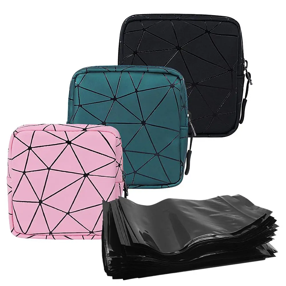 Large Capacity Sanitary Napkin Storage Bag, 1 Count Zipper Storage Bag with 100pcs Self-sealing Bag, Multifunctional Storage Bag for Travel, Toiletry, Travel Pouches