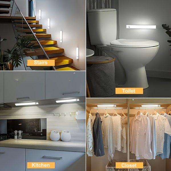 LED Motion Sensor Cabinet Lights USB Rechargeable Dimmable 3 Modes Wireless Night Light for Bedroom Stair Kitchen Office Bedside Cabinet Lighting