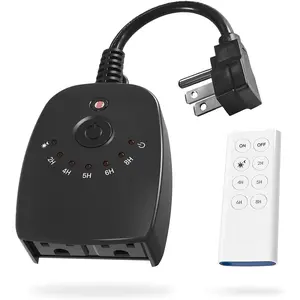 Outdoor Light Timer , Remote Control Dusk to Dawn Light Sensor Timer, 100 FT Range, Plug in, 2 Grounded Outlets for Home and Garden, 15A/1875W, ETL Listed