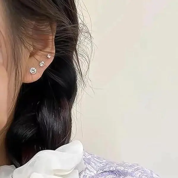 12 Pairs Round Cut Stud Earrings Set, Clear Sparkling Earring Pack for Women Men