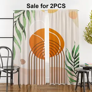 Leaf Pattern Curtain, 2 Count/set Tropical Palm Leaf Printed Curtain, Modern Casual Window Curtain for Bedroom Office Kitchen Living Room Study Home Decor, Room Decor