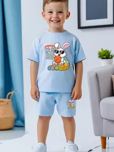 Cool Sunglasses Rabbit Basketball Set, Easter Egg Fun Kids Short Sleeve Shorts, Casual All Seasons
