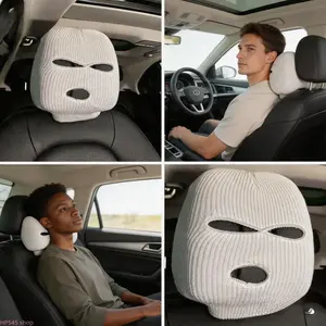 2 Pcs Ski Mask Style Car Headrest Covers, Gangster Balaclava Knit Pattern Auto Headrest Protectors, Universal Washable Streetwear Interior Accessories for Most Vehicles fathersdaygift