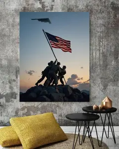 Iwo Jima Flag Raising Poster (No Frame) , 250th Anniversary 4th of July Poster, Patriotic USA Wall Art, American Military Tribute Sunset Scene, Freedom Decor -