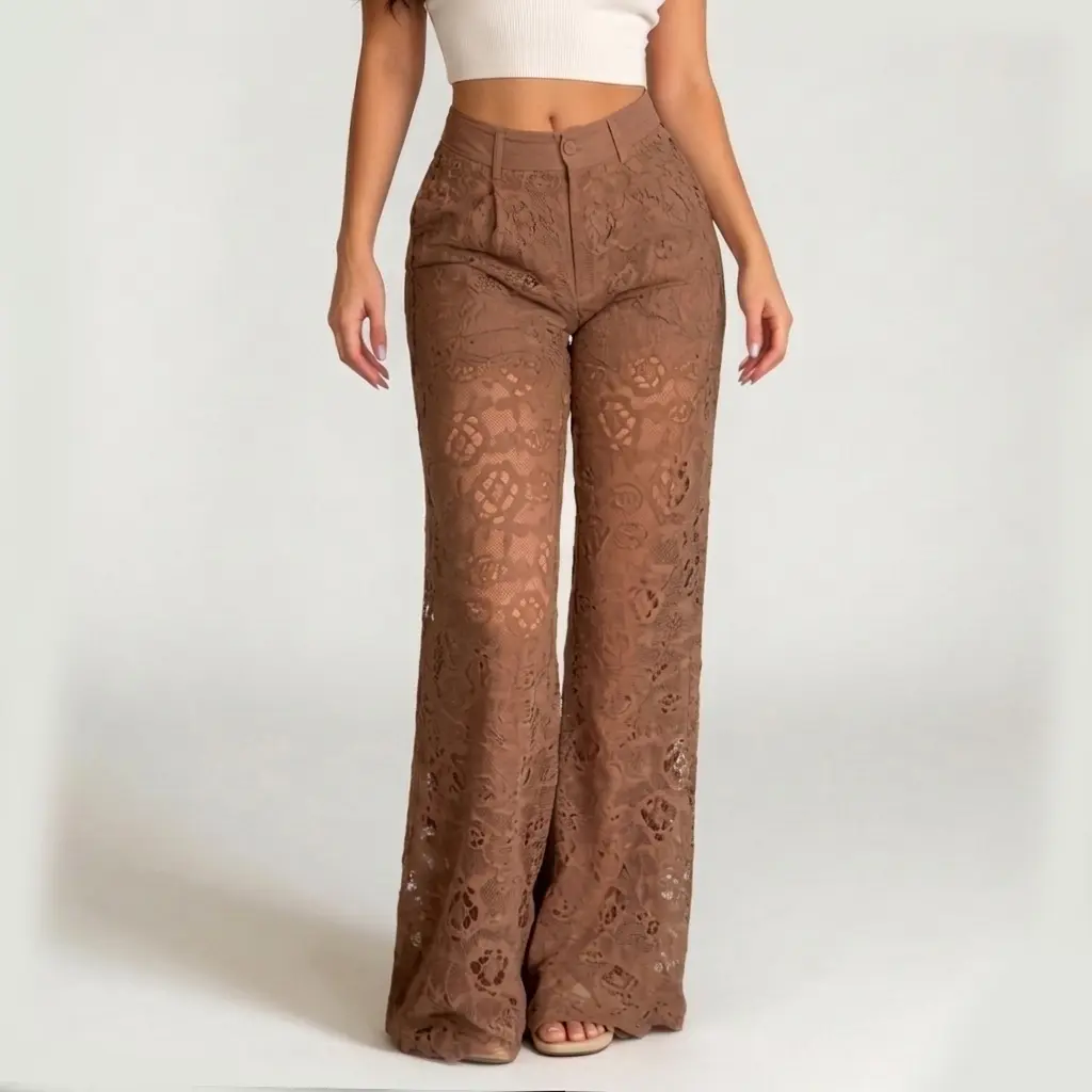 ChicCurve Women's High-Waisted Lace Pants - Elegant and Comfortable Womenswear for Everyday Style