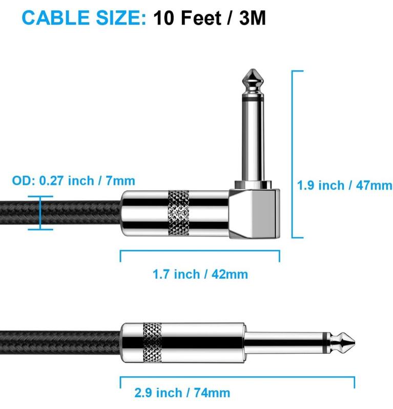 New bee Guitar Cable 10ft Electric Instrument Cord foo Pro Audio (Right Angle to Straight, Black)