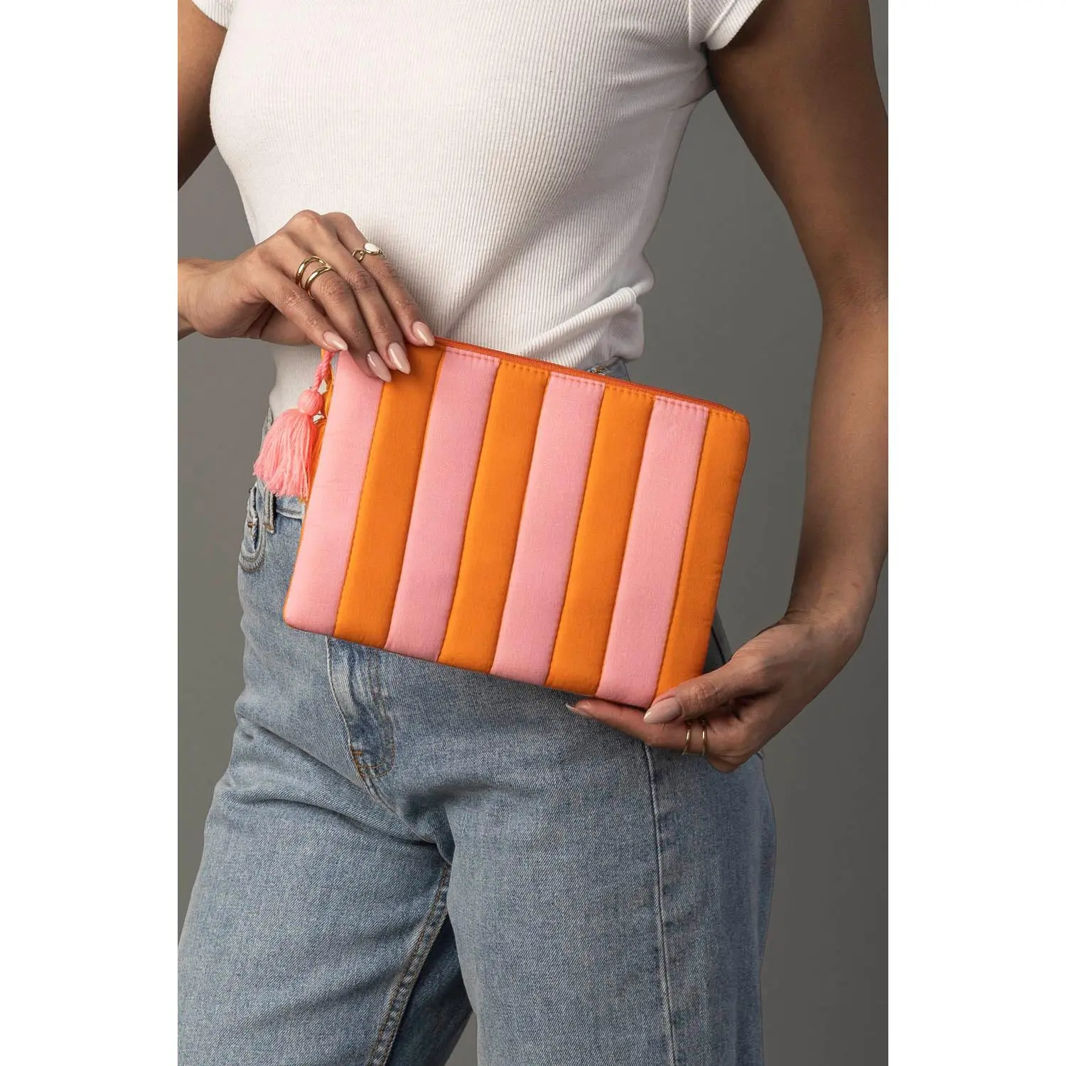 Light Pink & Orange Striped Clutch