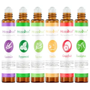 Essential Oil Roll On Set with Lavender, Peppermint, Eucalyptus & Grapefruit, Tea Tree & Vanila - Aromatherapy Relaxation Gift for Women - 6 Pack of 10ml Roll-Ons