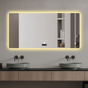 48x32in Frameless Bathroom Mirror with LED Backlit Tri-Color Dimming Anti-Fog Waterproof Smart Sensor Versatile Mounting Options