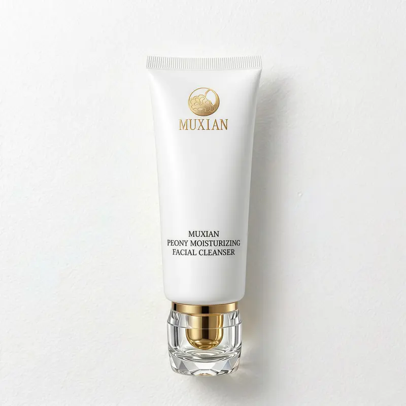MUXIAN Plant-Based Face Cleanser - Gentle Facial Foaming Wash with Hyaluronic Acid, Peony, Oat Kernel Oil, Oil-Free, Exfoliating, Cleanses Softens, Daily Dirt Removal for Adults (All Skin Types, 100g)
