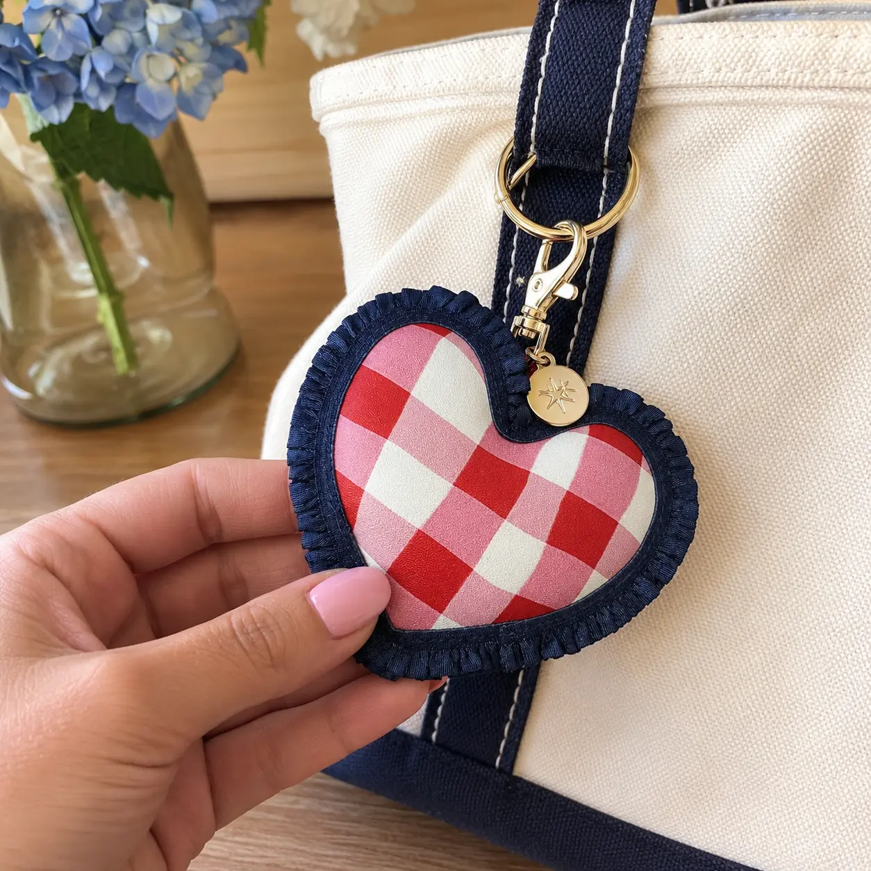 Picnic Date Gingham Heart Bag Charm | Cute Gingham Keychain for Women | Cottagecore Aesthetic Purse Charm | Gift for Her