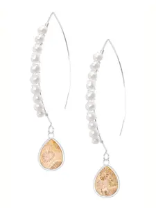 Sterling Silver Lily Fossil & Freshwater Pearl Threader Earrings