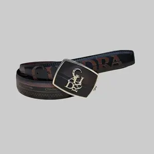 Cuadra Men’s Black Leather Belt with Logo Buckle BC367